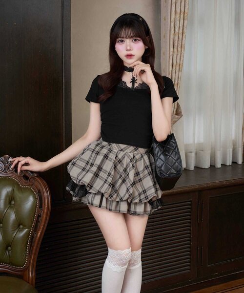 OLIVE des OLIVE(オリーブデオリーブ)の「【Belle Charme】Balloon Lace Mini Skirt(スカート・レディース・ブラック/オフホワイト/ベージュ・FREE)」の3枚目の写真