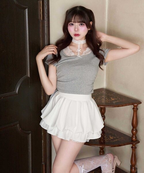 OLIVE des OLIVE(オリーブデオリーブ)の「【Belle Charme】Balloon Lace Mini Skirt(スカート・レディース・ブラック/オフホワイト/ベージュ・FREE)」の2枚目の写真