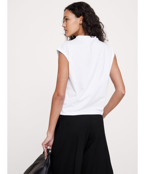 Banana Republic(バナナリパブリック)の「シルキー コットン モックネックトップス(Tシャツ/カットソー・レディース・ホワイト/ブルー・XS/S/M/L)」の4枚目の写真