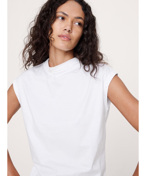 Banana Republic(バナナリパブリック)の「シルキー コットン モックネックトップス(Tシャツ/カットソー・レディース・ホワイト/ブルー・XS/S/M/L)」の5枚目の写真