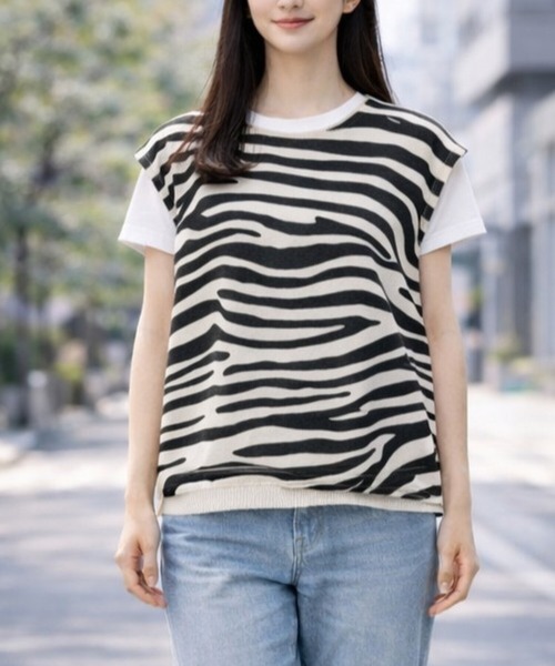PATRIOT TAXI SELECT(パトリオットタクシーセレクト)の「【KILA MODA】柄アクセントスタイリングベスト(Tシャツ/カットソー・レディース・グレー/ブラック・LL~3L/M~L)」の5枚目の写真