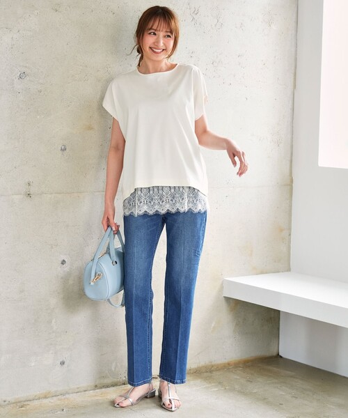 ANY SIS(エニィスィス)の「【シルクタッチさら魅せTシャツ】後ろコクーン プルオーバー(Tシャツ/カットソー・レディース・ダークグリーン系/アイボリー系2/オレンジ系/ライラック系/アイボリー系/ブラック系/ベージュ系2・X-LARGE)」の13枚目の写真