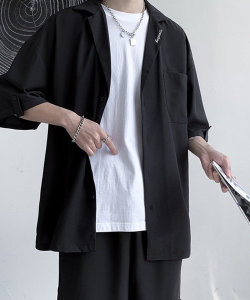 KELVIN(ケルヴァン)の「Relax Open Collar Set Up リラックスオープンカラーセットアップ(セットアップ・メンズ・ブラック/ベージュ・MEDIUM/LARGE)」の3枚目の写真