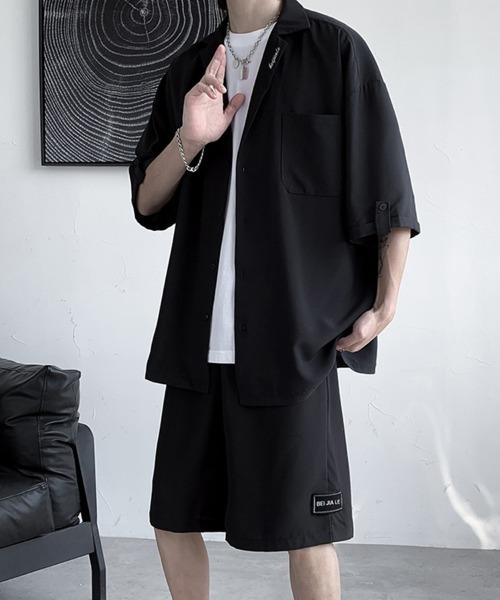 KELVIN(ケルヴァン)の「Relax Open Collar Set Up リラックスオープンカラーセットアップ(セットアップ・メンズ・ブラック/ベージュ・MEDIUM/LARGE)」の4枚目の写真