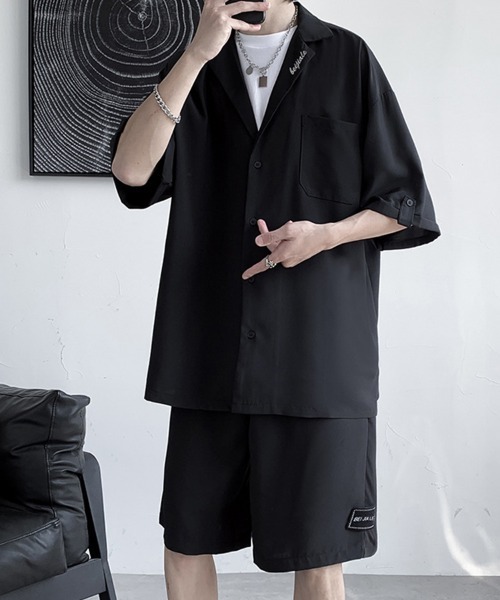KELVIN(ケルヴァン)の「Relax Open Collar Set Up リラックスオープンカラーセットアップ(セットアップ・メンズ・ブラック/ベージュ・MEDIUM/LARGE)」の5枚目の写真