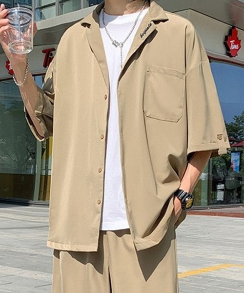 KELVIN(ケルヴァン)の「Relax Open Collar Set Up リラックスオープンカラーセットアップ(セットアップ・メンズ・ブラック/ベージュ・MEDIUM/LARGE)」の6枚目の写真