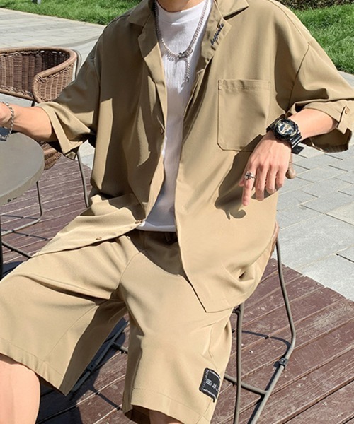 KELVIN(ケルヴァン)の「Relax Open Collar Set Up リラックスオープンカラーセットアップ(セットアップ・メンズ・ブラック/ベージュ・MEDIUM/LARGE)」の8枚目の写真