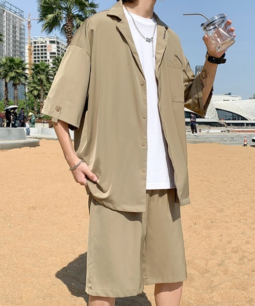 KELVIN(ケルヴァン)の「Relax Open Collar Set Up リラックスオープンカラーセットアップ(セットアップ・メンズ・ブラック/ベージュ・MEDIUM/LARGE)」の10枚目の写真