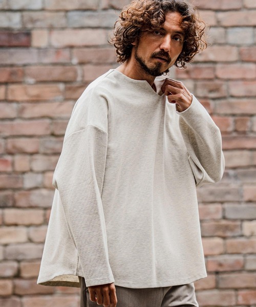CAMBIO(カンビオ)の「mlt5712-Double-Cut Key-Neck Long Sleeve Tee キーネックロングスリーブTシャツ(A71926cmb)(Tシャツ/カットソー・メンズ・ミックスグレー/ブラック/オートミール/ホワイト・L/M/S)」の4枚目の写真