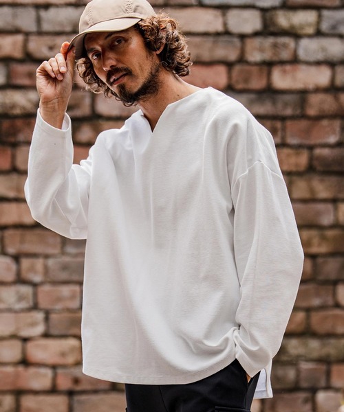 CAMBIO(カンビオ)の「mlt5712-Double-Cut Key-Neck Long Sleeve Tee キーネックロングスリーブTシャツ(A71926cmb)(Tシャツ/カットソー・メンズ・ミックスグレー/ブラック/オートミール/ホワイト・L/M/S)」の2枚目の写真