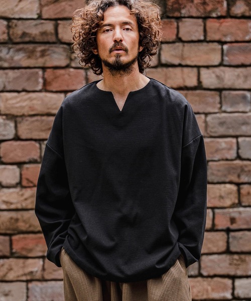 CAMBIO(カンビオ)の「mlt5712-Double-Cut Key-Neck Long Sleeve Tee キーネックロングスリーブTシャツ(A71926cmb)(Tシャツ/カットソー・メンズ・ミックスグレー/ブラック/オートミール/ホワイト・L/M/S)」の1枚目の写真