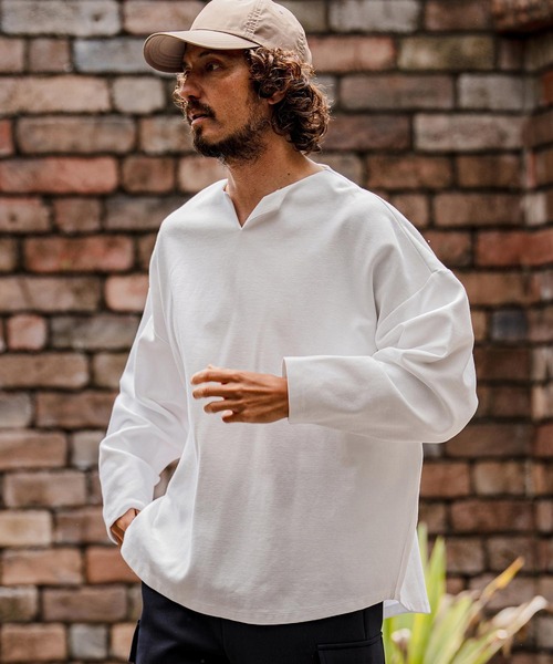 CAMBIO(カンビオ)の「mlt5712-Double-Cut Key-Neck Long Sleeve Tee キーネックロングスリーブTシャツ(A71926cmb)(Tシャツ/カットソー・メンズ・ミックスグレー/ブラック/オートミール/ホワイト・L/M/S)」の7枚目の写真