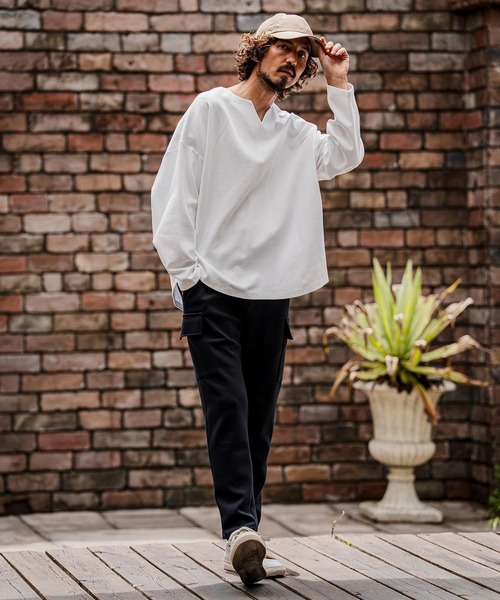 CAMBIO(カンビオ)の「mlt5712-Double-Cut Key-Neck Long Sleeve Tee キーネックロングスリーブTシャツ(A71926cmb)(Tシャツ/カットソー・メンズ・ミックスグレー/ブラック/オートミール/ホワイト・L/M/S)」の9枚目の写真