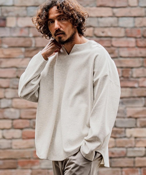 CAMBIO(カンビオ)の「mlt5712-Double-Cut Key-Neck Long Sleeve Tee キーネックロングスリーブTシャツ(A71926cmb)(Tシャツ/カットソー・メンズ・ミックスグレー/ブラック/オートミール/ホワイト・L/M/S)」の10枚目の写真