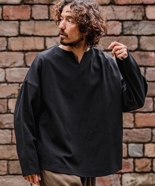 CAMBIO(カンビオ)の「mlt5712-Double-Cut Key-Neck Long Sleeve Tee キーネックロングスリーブTシャツ(A71926cmb)(Tシャツ/カットソー・メンズ・ミックスグレー/ブラック/オートミール/ホワイト・L/M/S)」の14枚目の写真