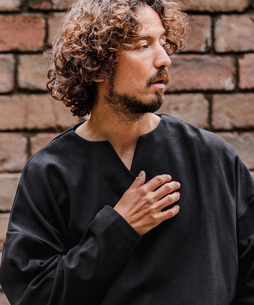 CAMBIO(カンビオ)の「mlt5712-Double-Cut Key-Neck Long Sleeve Tee キーネックロングスリーブTシャツ(A71926cmb)(Tシャツ/カットソー・メンズ・ミックスグレー/ブラック/オートミール/ホワイト・L/M/S)」の15枚目の写真