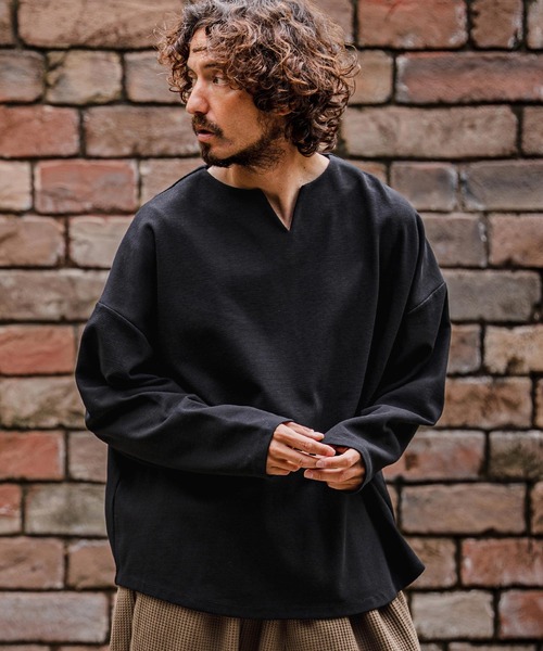 CAMBIO(カンビオ)の「mlt5712-Double-Cut Key-Neck Long Sleeve Tee キーネックロングスリーブTシャツ(A71926cmb)(Tシャツ/カットソー・メンズ・ミックスグレー/ブラック/オートミール/ホワイト・L/M/S)」の16枚目の写真