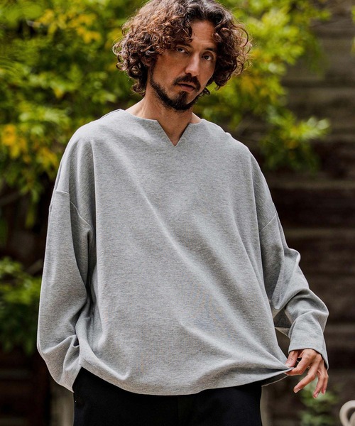 CAMBIO(カンビオ)の「mlt5712-Double-Cut Key-Neck Long Sleeve Tee キーネックロングスリーブTシャツ(A71926cmb)(Tシャツ/カットソー・メンズ・ミックスグレー/ブラック/オートミール/ホワイト・L/M/S)」の19枚目の写真