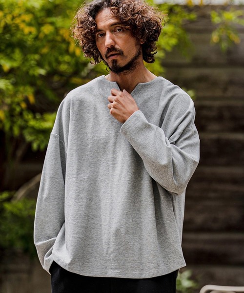 CAMBIO(カンビオ)の「mlt5712-Double-Cut Key-Neck Long Sleeve Tee キーネックロングスリーブTシャツ(A71926cmb)(Tシャツ/カットソー・メンズ・ミックスグレー/ブラック/オートミール/ホワイト・L/M/S)」の20枚目の写真
