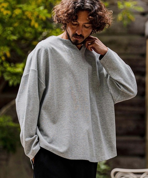 CAMBIO(カンビオ)の「mlt5712-Double-Cut Key-Neck Long Sleeve Tee キーネックロングスリーブTシャツ(A71926cmb)(Tシャツ/カットソー・メンズ・ミックスグレー/ブラック/オートミール/ホワイト・L/M/S)」の21枚目の写真