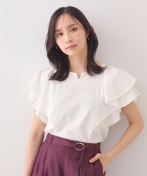 index | 【接触冷感】ダブルフレアキーネックトップス《UVケア/洗濯機OK》(Tシャツ/カットソー)
