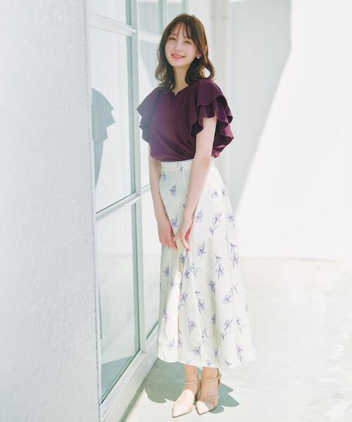 index（インデックス）の「【接触冷感】ダブルフレアキーネックトップス《UVケア／洗濯機OK》（Tシャツ/カットソー・レディース・ボルドー/ネイビー/オフホワイト/ベージュ系その他7・40/38/36/42）」の6枚目の写真