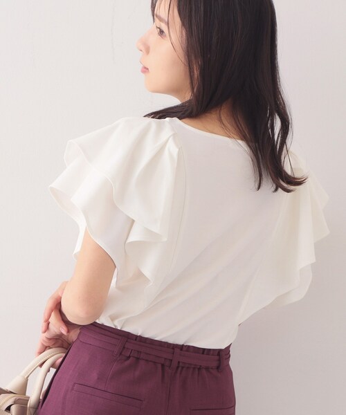 index（インデックス）の「【接触冷感】ダブルフレアキーネックトップス《UVケア／洗濯機OK》（Tシャツ/カットソー・レディース・ボルドー/ネイビー/オフホワイト/ベージュ系その他7・40/38/36/42）」の7枚目の写真