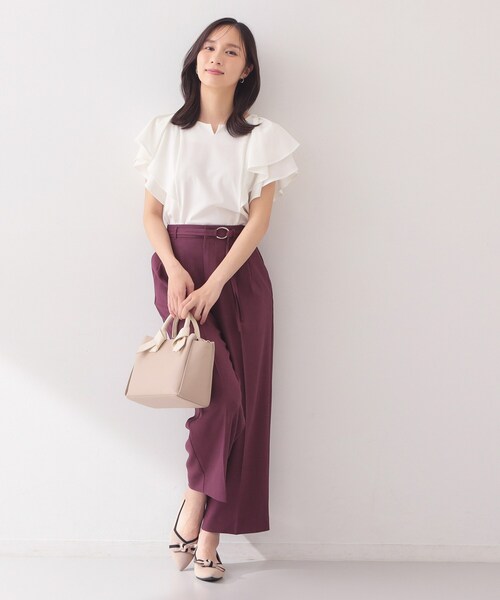 index（インデックス）の「【接触冷感】ダブルフレアキーネックトップス《UVケア／洗濯機OK》（Tシャツ/カットソー・レディース・ボルドー/ネイビー/オフホワイト/ベージュ系その他7・40/38/36/42）」の8枚目の写真