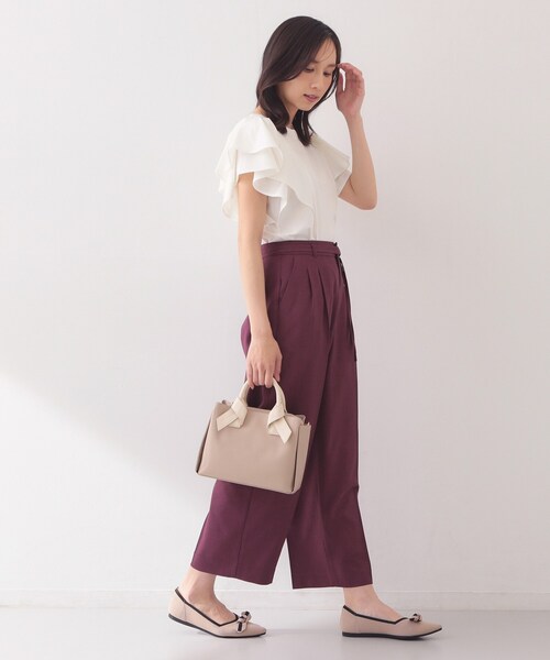 index（インデックス）の「【接触冷感】ダブルフレアキーネックトップス《UVケア／洗濯機OK》（Tシャツ/カットソー・レディース・ボルドー/ネイビー/オフホワイト/ベージュ系その他7・40/38/36/42）」の9枚目の写真