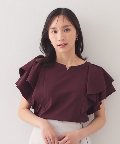 index（インデックス）の「【接触冷感】ダブルフレアキーネックトップス《UVケア／洗濯機OK》（Tシャツ/カットソー・レディース・ボルドー/ネイビー/オフホワイト/ベージュ系その他7・40/38/36/42）」の11枚目の写真