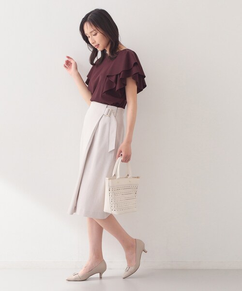 index（インデックス）の「【接触冷感】ダブルフレアキーネックトップス《UVケア／洗濯機OK》（Tシャツ/カットソー・レディース・ボルドー/ネイビー/オフホワイト/ベージュ系その他7・40/38/36/42）」の13枚目の写真
