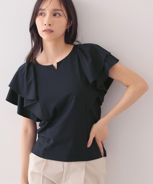 index（インデックス）の「【接触冷感】ダブルフレアキーネックトップス《UVケア／洗濯機OK》（Tシャツ/カットソー・レディース・ボルドー/ネイビー/オフホワイト/ベージュ系その他7・40/38/36/42）」の15枚目の写真