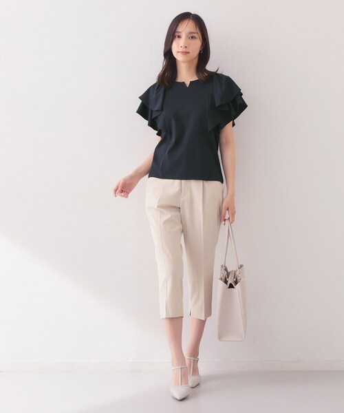 index（インデックス）の「【接触冷感】ダブルフレアキーネックトップス《UVケア／洗濯機OK》（Tシャツ/カットソー・レディース・ボルドー/ネイビー/オフホワイト/ベージュ系その他7・40/38/36/42）」の16枚目の写真