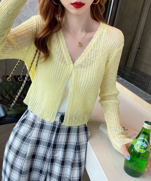 AMAJI(アマジ)の「ショート丈 ニットカーディガン(カーディガン/ボレロ・レディース・ライトブルー/ホワイト/ベージュ/パープル/ブラック/ライトピンク/イエロー/グリーン・FREE)」の7枚目の写真