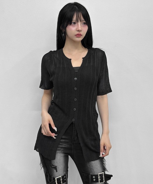 FOLLOWIN(フォロウィン)の「3color/ボタンポイントリブニットハーフスリーブトップス(ニット/セーター・レディース・ホワイト/グレー/ブラック・FREE)」の17枚目の写真