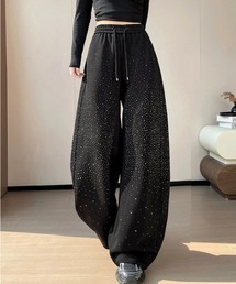 グリッター付きカーブワイドスウェットパンツ