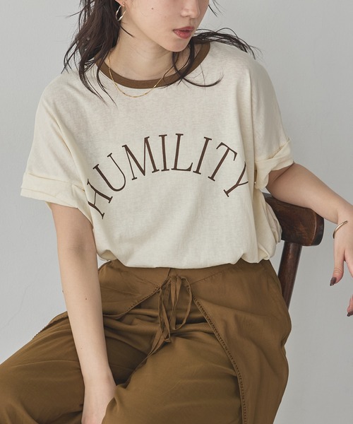 ビンテージスラブ ネック配色ロゴTシャツ（Tシャツ/カットソー