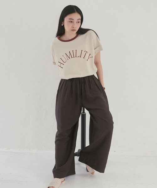 hunch(ハンチ)の「ビンテージスラブ ネック配色ロゴTシャツ(Tシャツ/カットソー・レディース・アイボリー/ベージュ/ダークブラウン・FREE)」の7枚目の写真