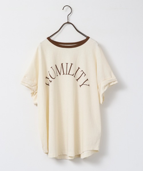 hunch(ハンチ)の「ビンテージスラブ ネック配色ロゴTシャツ(Tシャツ/カットソー・レディース・アイボリー/ベージュ/ダークブラウン・FREE)」の13枚目の写真
