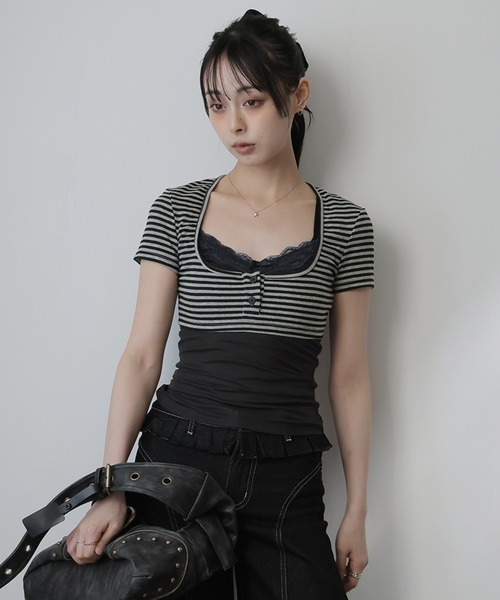 Ulysses(ユリシス)の「フェイクレイヤード切り替えトップス(Tシャツ/カットソー・レディース・ダークグレー・S/M)」の6枚目の写真