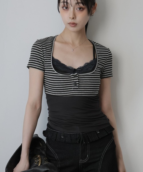 Ulysses(ユリシス)の「フェイクレイヤード切り替えトップス(Tシャツ/カットソー・レディース・ダークグレー・S/M)」の10枚目の写真