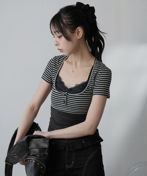 Ulysses(ユリシス)の「フェイクレイヤード切り替えトップス(Tシャツ/カットソー・レディース・ダークグレー・S/M)」の13枚目の写真