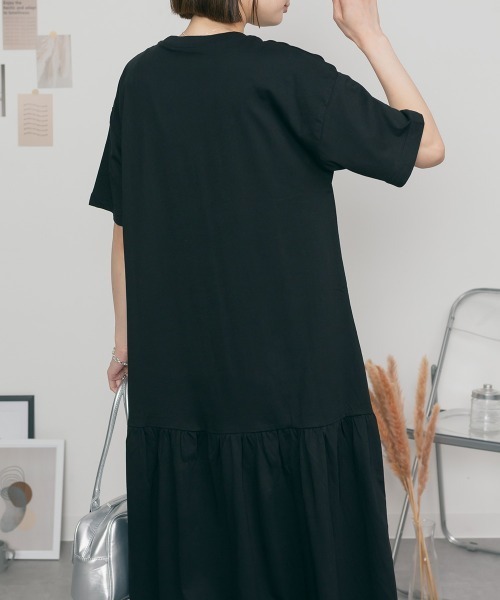MARAI(マーライ)の「半袖 裾ティアードワンピース コットン100% ロング丈 Aライン(ワンピース・レディース・チャコールグレー/ブラック/モカ・LL~3L/4L~5L/M~L)」の20枚目の写真