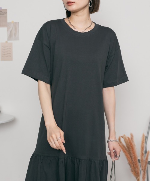 MARAI(マーライ)の「半袖 裾ティアードワンピース コットン100% ロング丈 Aライン(ワンピース・レディース・チャコールグレー/ブラック/モカ・LL~3L/4L~5L/M~L)」の16枚目の写真