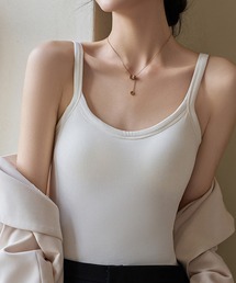 ワイドストラップカップ付きリブキャミソール