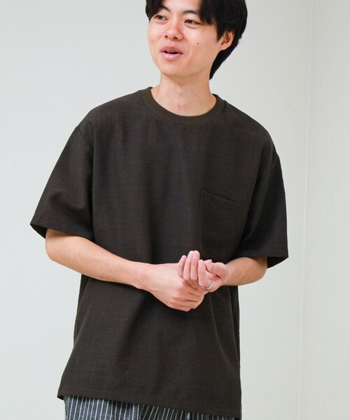 GLOSTER(グロスター)の「【布帛ライクできれい見え】麻混サイドジップTシャツ(Tシャツ/カットソー・メンズ・ブラウン/チャコールグレー・L/M/S)」の10枚目の写真