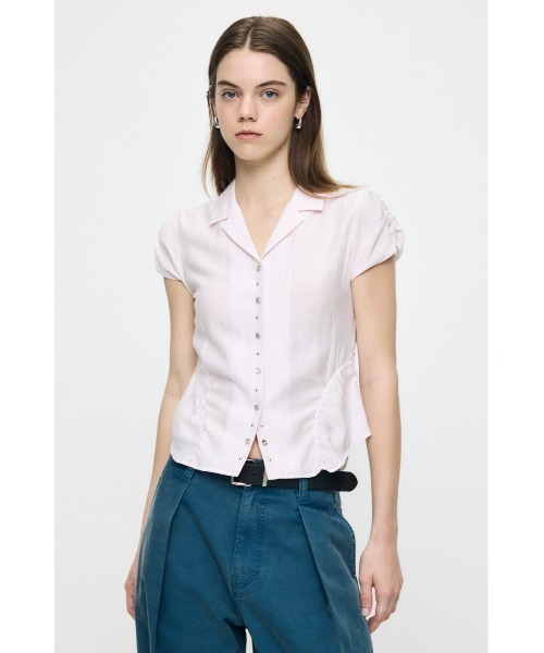 MOUSSY(マウジー)の「STUDDED OPEN COLLAR シャツ(シャツ/ブラウス・レディース・ライトピンク/ライトブラック/オフホワイト・1/2)」の3枚目の写真