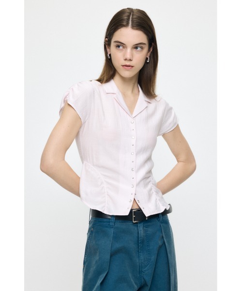 MOUSSY(マウジー)の「STUDDED OPEN COLLAR シャツ(シャツ/ブラウス・レディース・ライトピンク/ライトブラック/オフホワイト・1/2)」の13枚目の写真