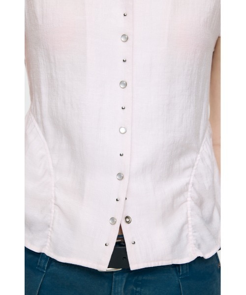 MOUSSY(マウジー)の「STUDDED OPEN COLLAR シャツ(シャツ/ブラウス・レディース・ライトピンク/ライトブラック/オフホワイト・1/2)」の18枚目の写真
