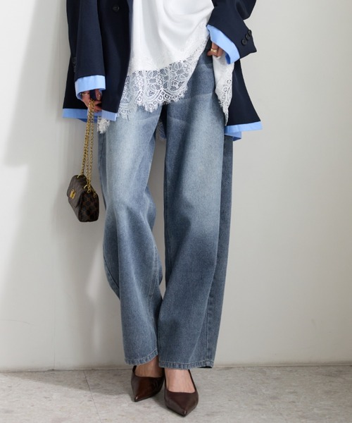 BELLUNA(ベルーナ)の「【低身長さん向け】オシャレに見えるカーブデニムパンツ64丈(その他パンツ・レディース・ブルー/サックスブルー/ネイビー・MEDIUM/LARGE/X-LARGE)」の3枚目の写真